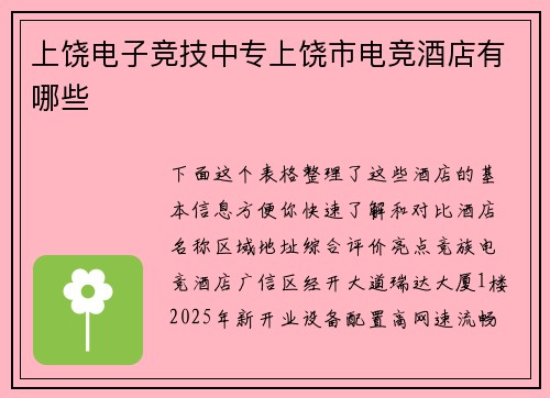 上饶电子竞技中专上饶市电竞酒店有哪些